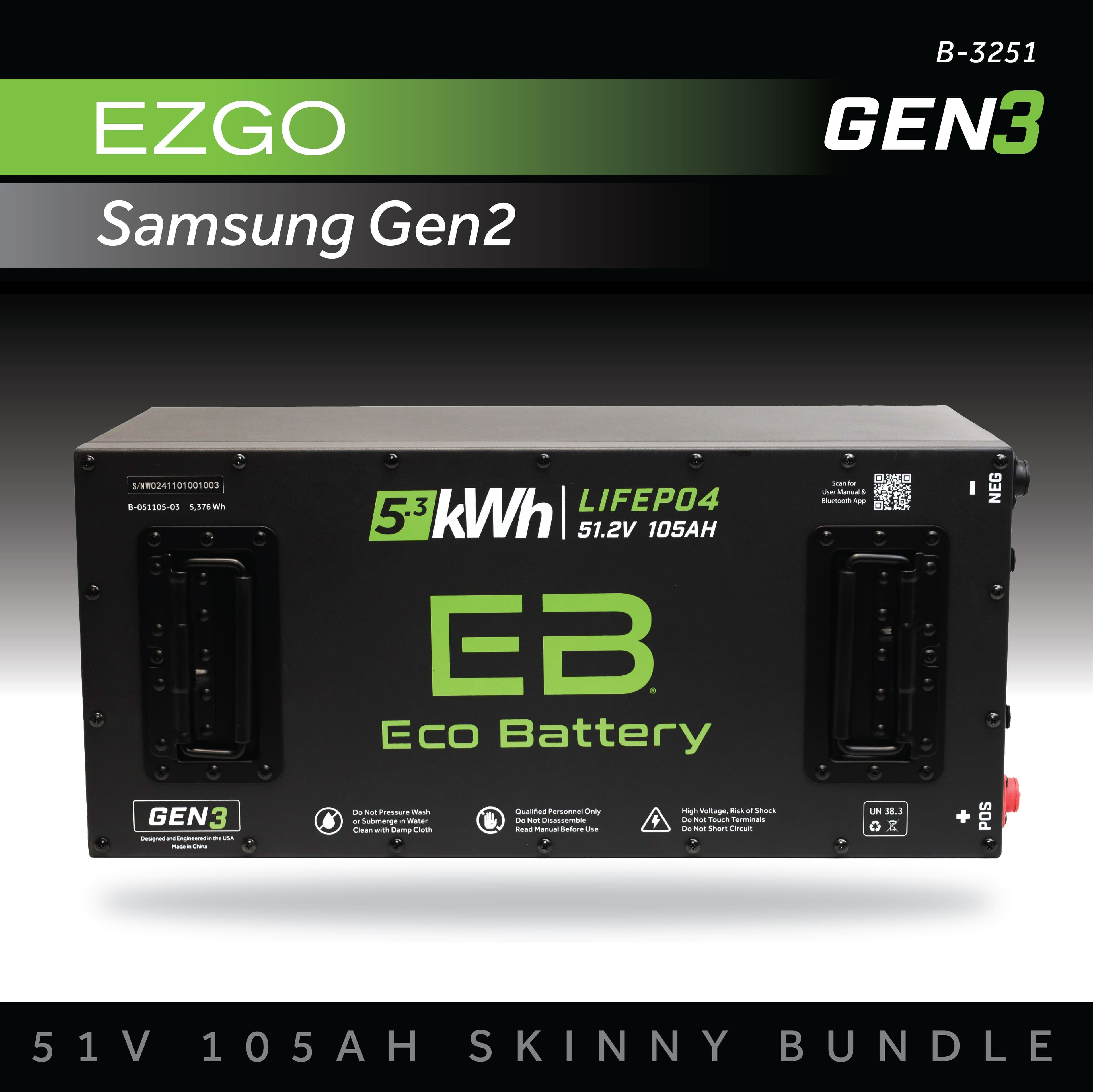 Eco Battery (48V) 51V 105AH Skinny Battery Bundle / EZGO RXV Samsung Gen2 (2022+)