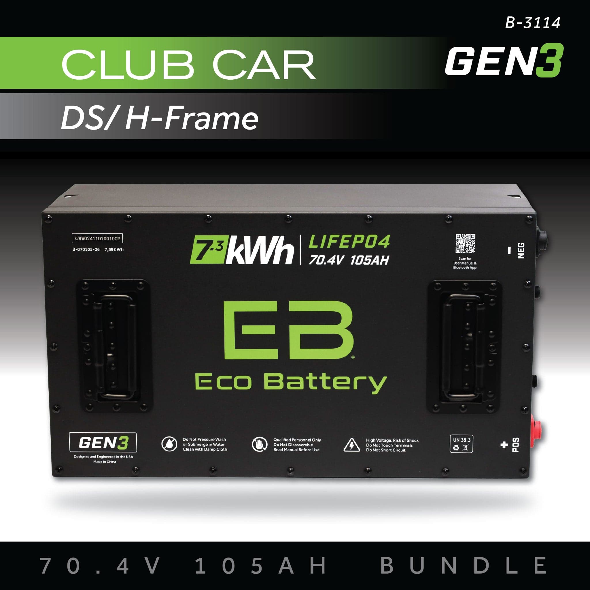 Eco Battery (72V) 70V 105AH Battery Bundle / Club Car DS / H-Frame