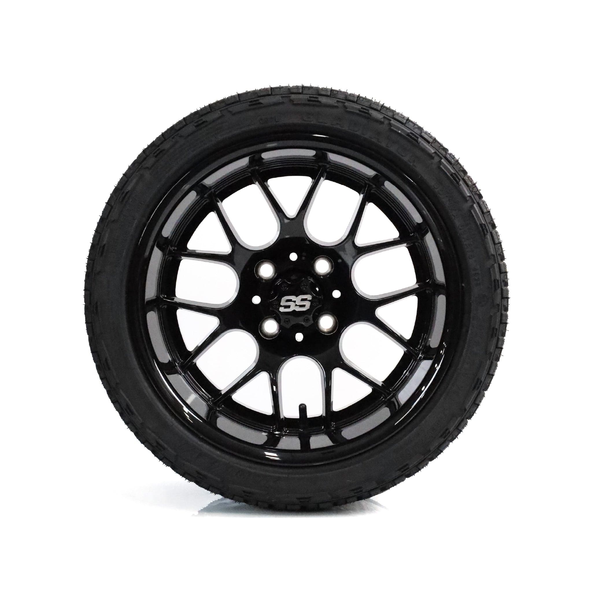 SS Wheels Alpha 14x7 Gloss Black & X Comp A/T Tire Package