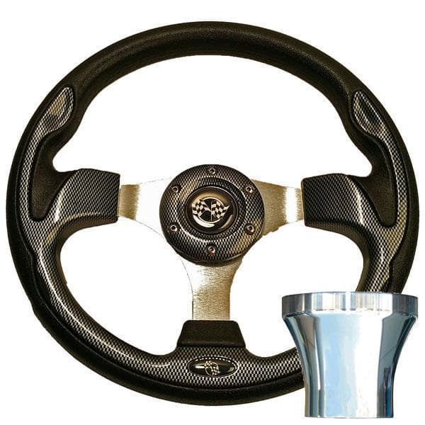 GTW Steering Wheel Kit, Carbon Fiber/Rally 12.5 W/Chrome Adapter 82-Up